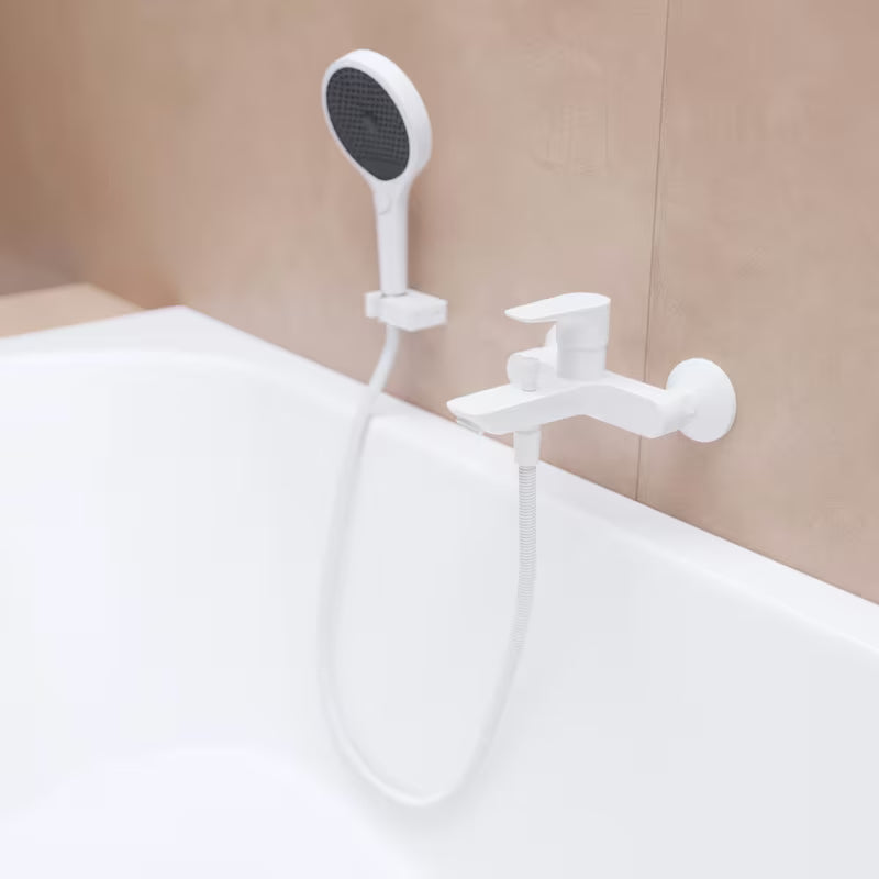 Hansgrohe Talis E sieninė vonios maišytuvas matinės baltos spalvos su svirtiniu valdymu ir dušo perjungikliu