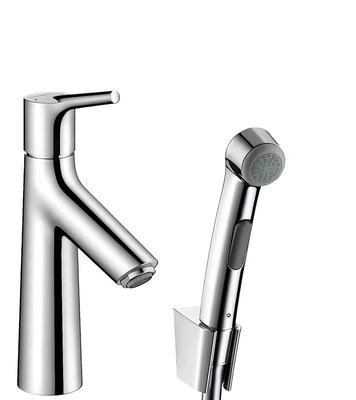 Hansgrohe Talis S chromo spalvos svirtinis praustuvo maišytuvas su bidė dušeliu Bidette ir Push-Open dugno vožtuvu