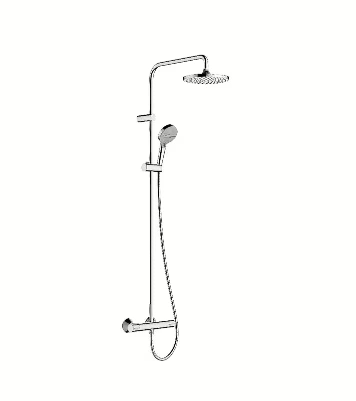 Hansgrohe Vernis Blend dušo sistema su termostatiniu maišytuvu chromo spalvos su viršutiniu ir rankiniu dušeliu