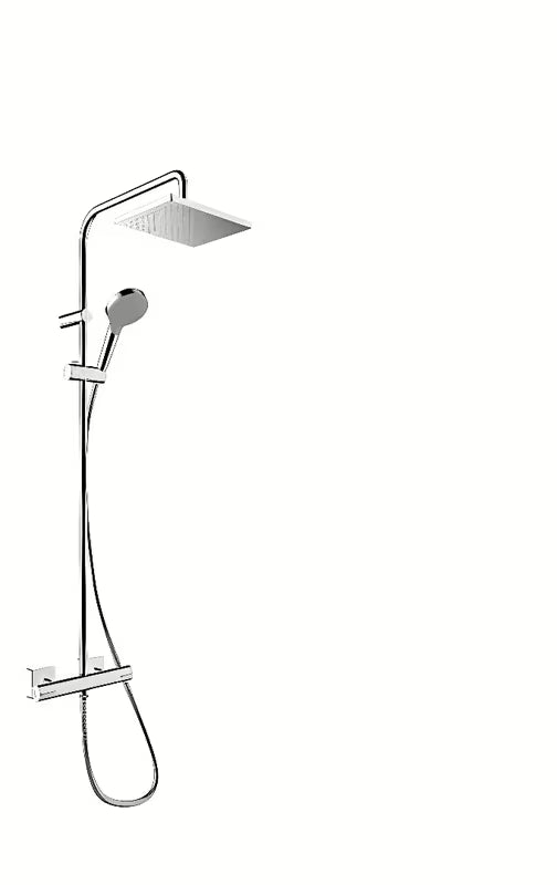 Hansgrohe Vernis Shape dušo sistema su termostatiniu maišytuvu chromo spalvos, su viršutiniu ir rankiniu dušu