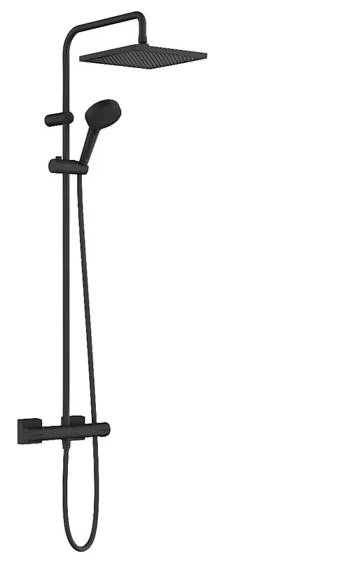 Hansgrohe Vernis Shape 240 EcoSmart dušo sistema su termostatiniu maišytuvu matinės juodos spalvos