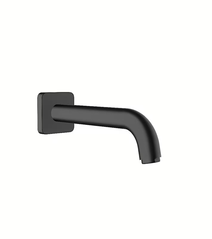 Vonios snapas hansgrohe Vernis Shape matinės juodos spalvos pro montuojamas ant sienos su linijine rozete.