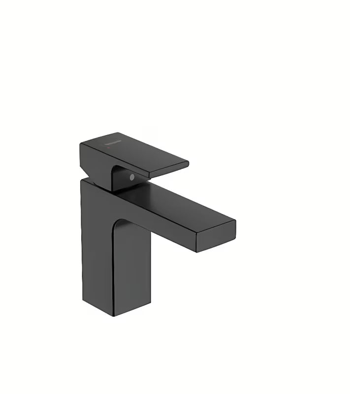 Juodos matinės spalvos praustuvo svirtinis maišytuvas hansgrohe Vernis Shape su praustuvo dugno vožtuvas ir su traukute