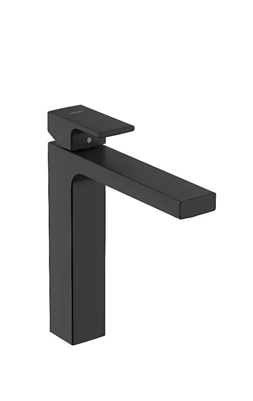 Hansgrohe Vernis Shape aukštas praustuvo maišytuvas matinės juodos spalvos, su svirtiniu valdymu ir dugno vožtuvu