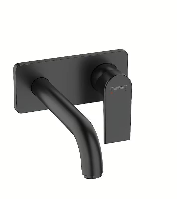 Potinkinė praustuvo svirtinis maišytuvas hansgrohe Vernis Shape juodos matinės spalvos pro montuoti ant sienos.