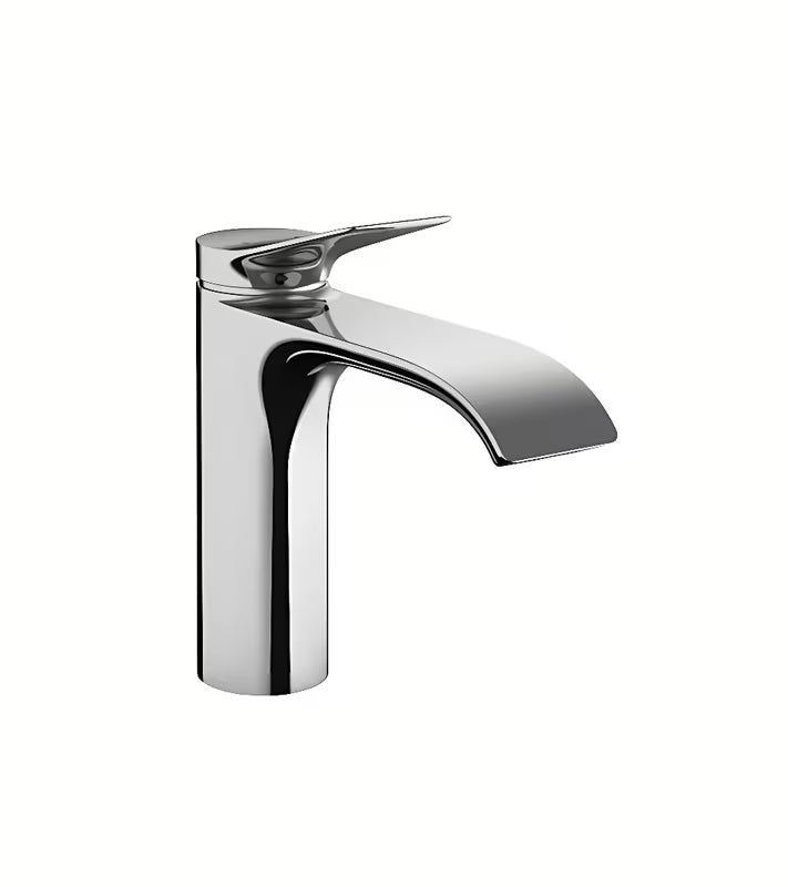 Chromuotas svirtinis praustuvo maišytuvas Hansgrohe Vivenis 110 su praustuvo dugno vožtuvas su traukute ir plačia WaterfallStream srove.