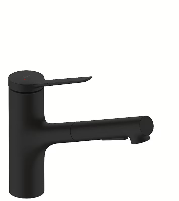 Hansgrohe Zesis virtuvinis maišytuvas matinės juodos spalvos su ištraukiamu dušeliu su dviejų srovių perjungimu