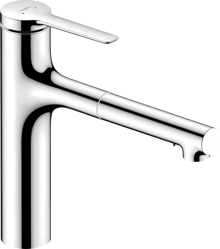 Chromuotas virtuvinis maišytuvas Hansgrohe Zesis M33 su ištraukiamu dušeliu su pasukamu snapu