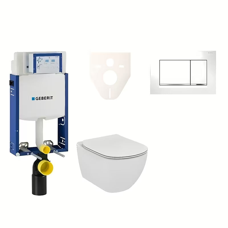 Pakabinami WC komplektas Ideal Standard Tesi su moduliu Geberit Kombifix ir mygtuku Sigma 30 baltas blizgus chromas