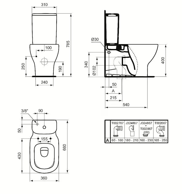 Baltas keraminis nuleidimo bakelis Ideal Standard Tesi pro PASTATOMAS klozetas su dvigubu DualFlush nuleidimu