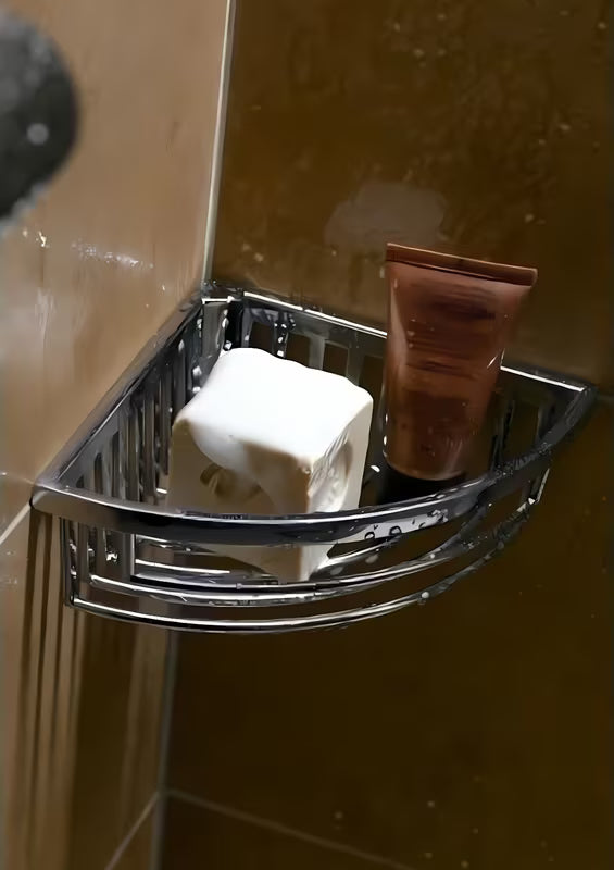 Chromuota vielinė kampinė sieninė lentynėlė Keuco muilui ir prausimosi kempinei.