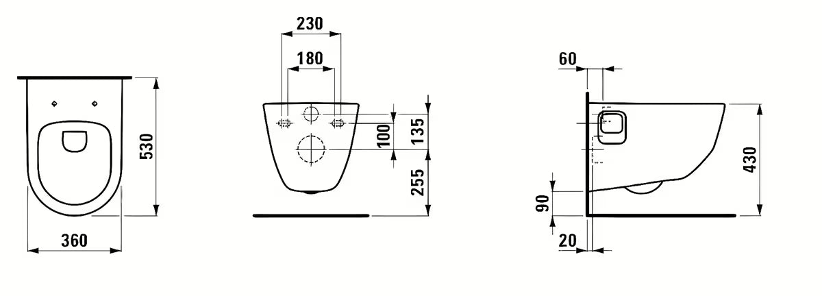 Balti pakabinamas KLOZETAS Laufen Pro rimless su galiniu nuotaku