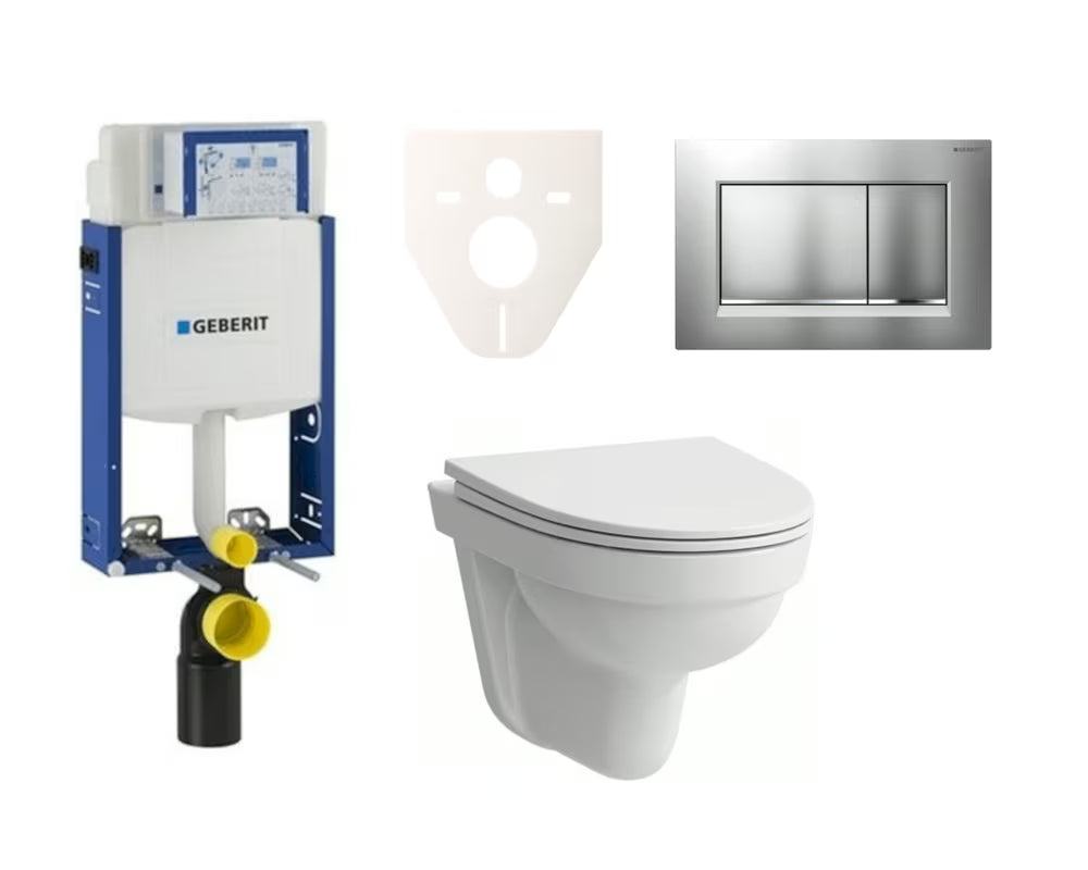Pakabinami WC komplektas Laufen Pro Nordic su moduliu Geberit Kombifix ir matinio chromo nuleidimo mygtuku