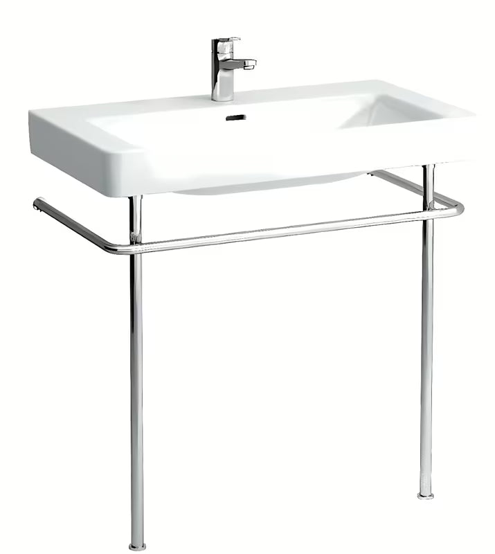 Baldinis praustuvas Laufen Pro S 85x46 cm iš blizgios baltos keramikos su anga pro maišytuvui per vidurį.