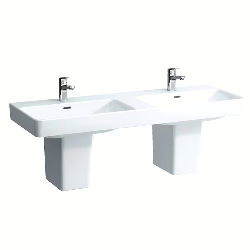 Baltas keraminis dvigubas praustuvas Laufen Pro S 130x46 cm pro montuoti į vonios kambario baldus