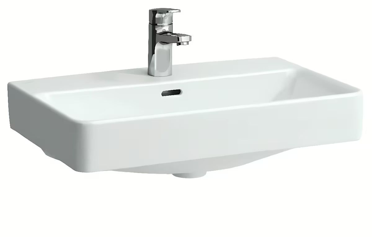 Pakabinamas praustuvas Laufen Pro S 60x38 cm, baltos spalvos, su persipylimu ir anga pro maišytuvui centre
