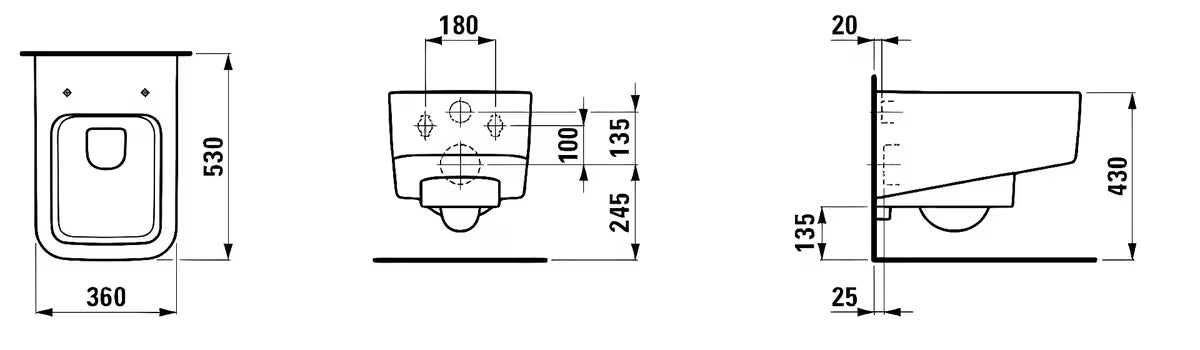 Baltas pakabinamas KLOZETAS Laufen Pro S su berėmiu rimless ir kampuotu dizainu.