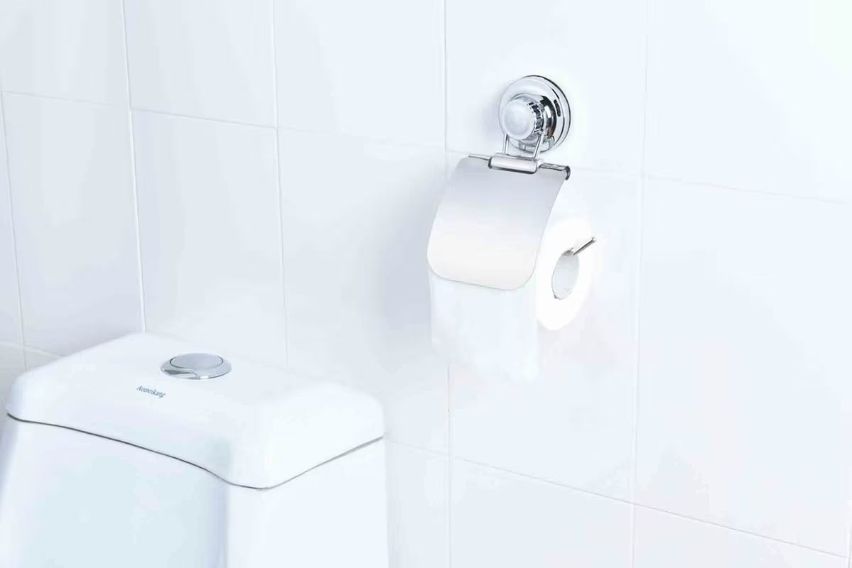 Chromuotas tualetinio popieriaus laikiklis su dangteliu Multi Ecoloc su siurbtuku, montuojamas be gręžimo.