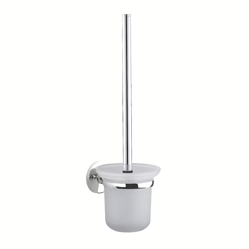 Elegantiškas WC šepetys Multi Simple chromo apdailos, su matinio stiklo indu