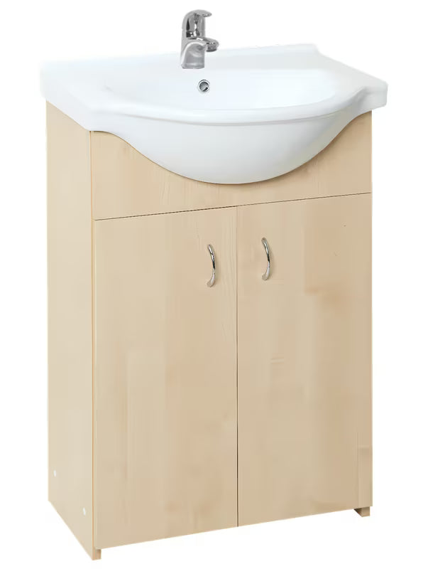 Spintelė su praustuvu Multi Simple 55 cm, beržo dekoro, mažesniam vonios kambariui.