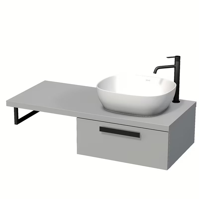 Naturel Art Deco spintelė po praustuvu su pilku matiniu stalviršiu su Touch technologija ir vienu stalčiumi.