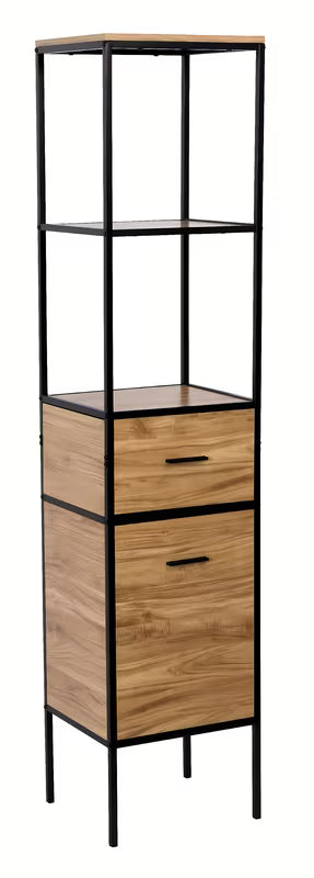 Stovintis lentyna Naturel Blackframe su juodu metaliniu rėmu ir klevo dekoro MDF plokšte.
