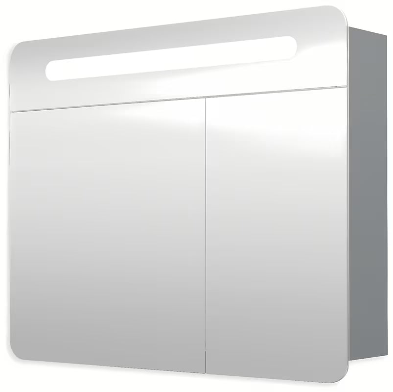 Pilkai sidabrinės spalvos veidrodinė spintelė Naturel 80x65 cm su dvejomis durelėmis ir LED apšvietimu