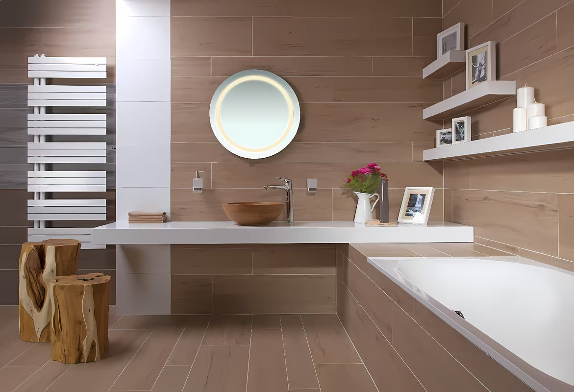 Apvalus LED veidrodis Naturel Iluxit 67 cm su šaltai baltu apšvietimu be jungiklio