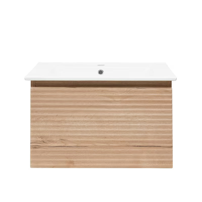 Pakabinama vonios spintelė su keraminiu praustuvu Naturel Savona ąžuolo dekoro halifax matinis