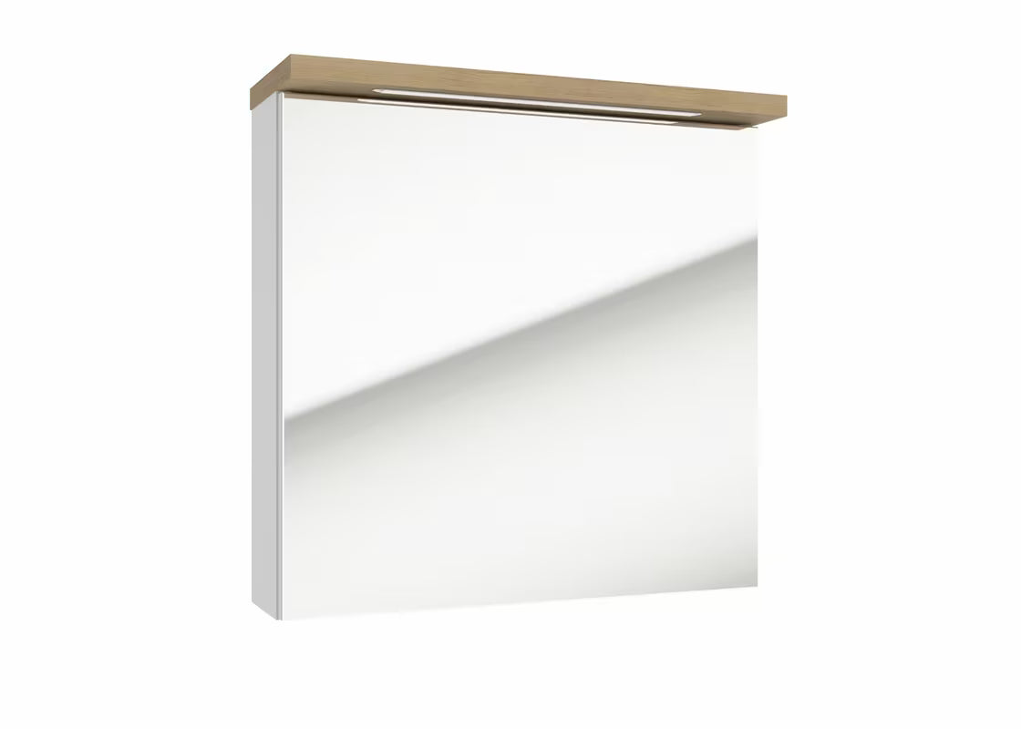 Balta veidrodinė spintelė Naturel Stilla 60x60 cm su viršutiniu LED apšvietimu ir durelėmis