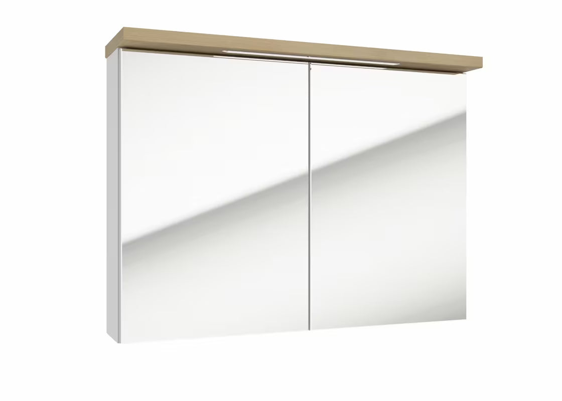 Balta veidrodinė spintelė Naturel Stilla 80x60 cm su LED apšvietimu ir durelėmis