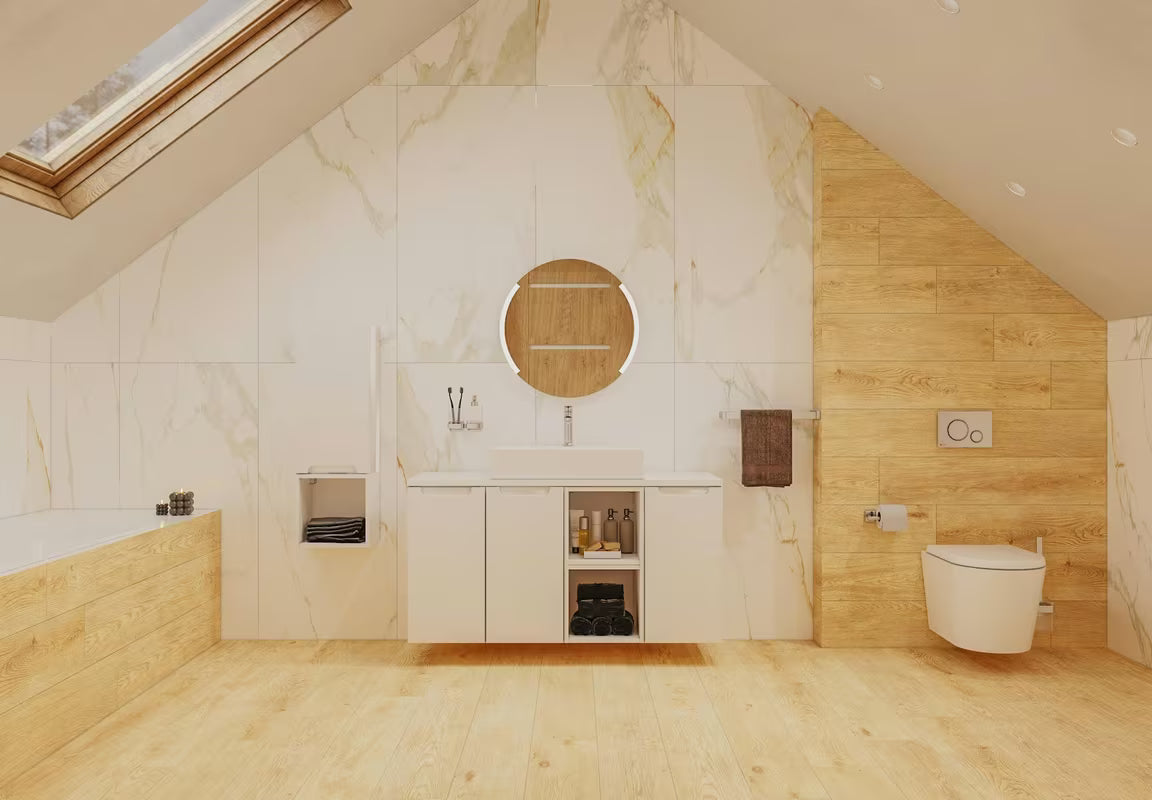 Apvalus vonios kambario LED veidrodis Naturel, 60 cm skersmens, su apšvietimu ir aliuminio rėmu
