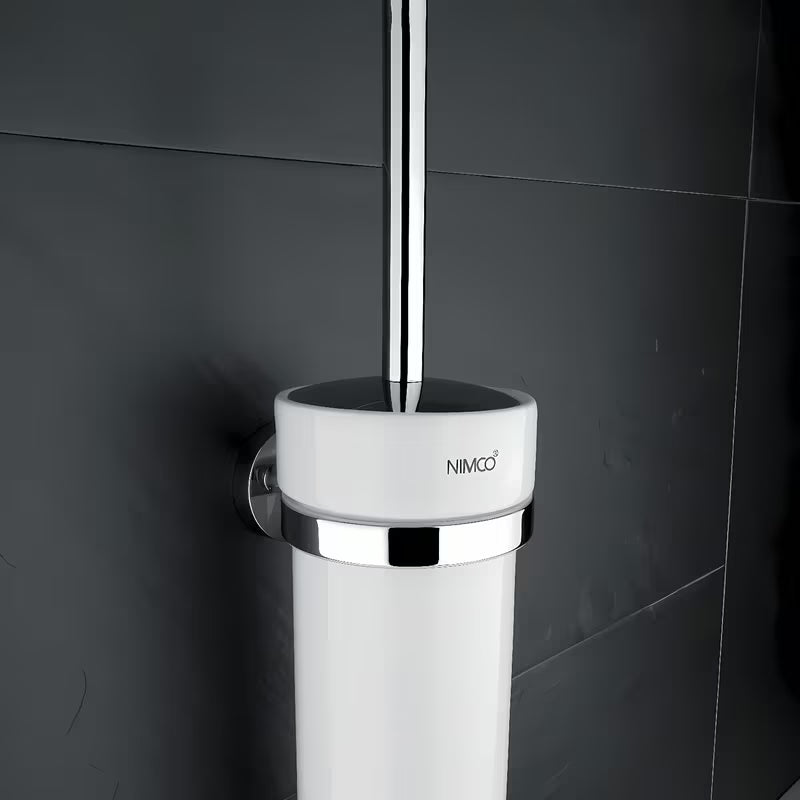 Nimco Unix WC šepetys chromo spalvos su keraminiu indu ir žalvarine rankena