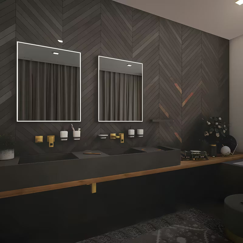 Nimco apšviestas LED veidrodis 60x80 cm, juodos spalvos, su apšvietimu perimetru