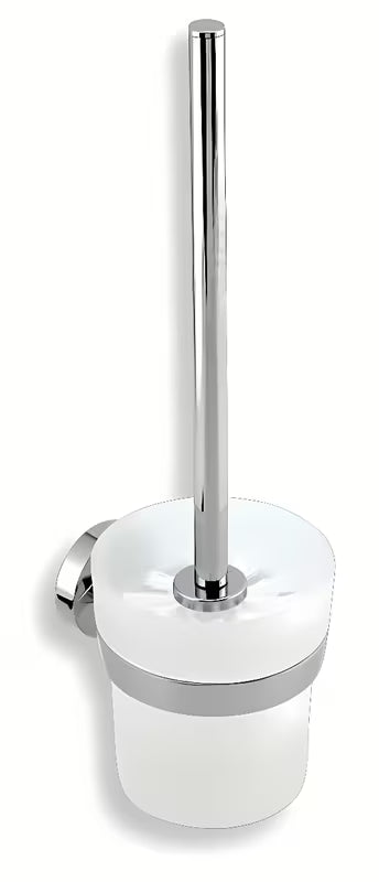 WC šepetys Novaservis Metalia 11 baltos ir chromo spalvos, su metaliniu laikikliu ir stikline talpa.