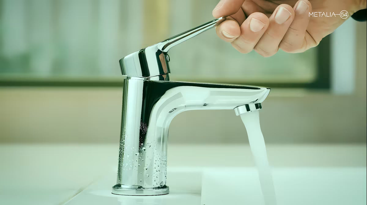 Chromuota svirtinis praustuvo maišytuvas Novaservis Metalia 54 su praustuvo dugno vožtuvas click-clack