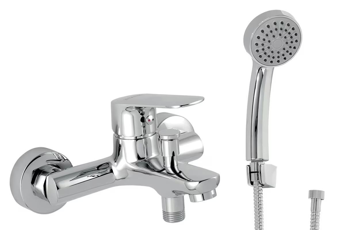 Chromo spalvos sieninė svirtinis vonios maišytuvas Novaservis Titania Cosmos su dušo komplektu