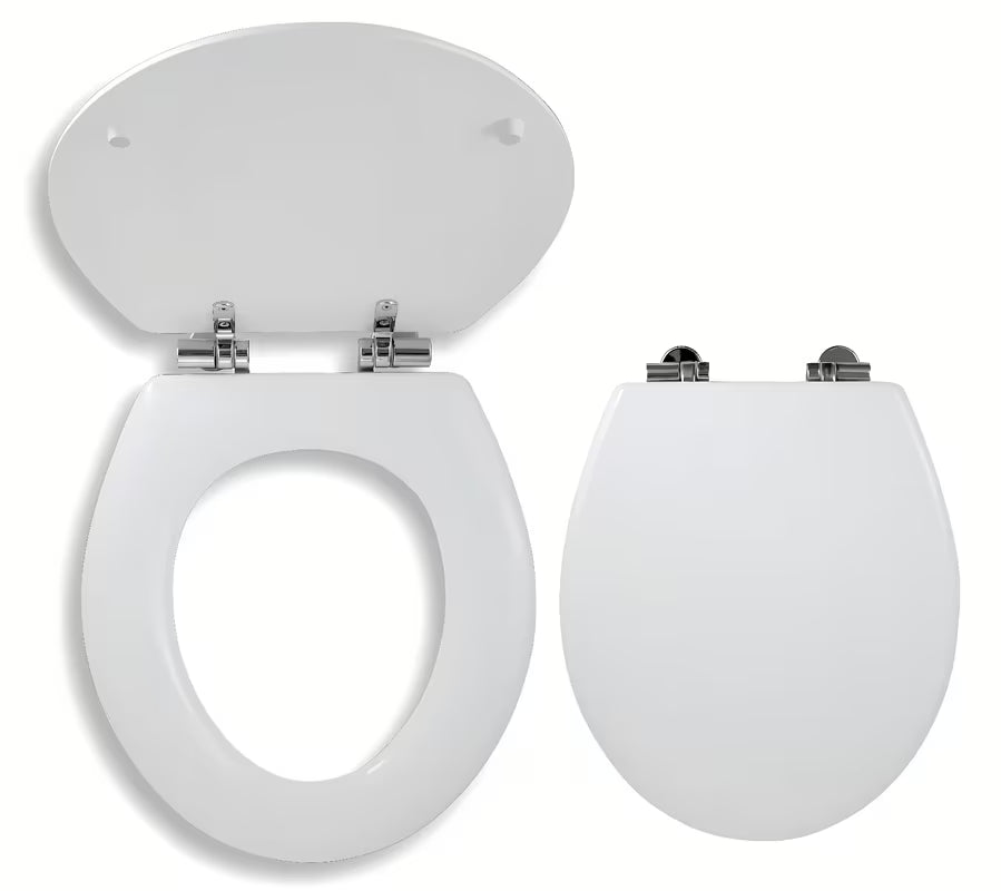 Baltos medinės KLOZETO dangtis Novaservis Lyra su softclose ir chromuoto žalvario vyriais
