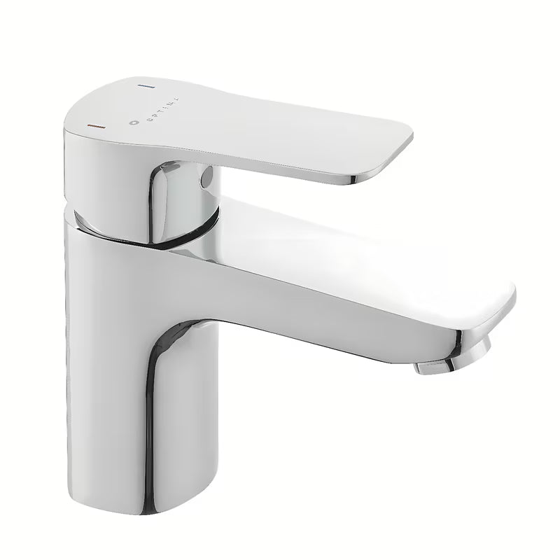 Chromuotas praustuvo maišytuvas Optima Cube Way be praustuvo dugno vožtuvas su keramine kasete ir lanksčiu aeratoriumi.