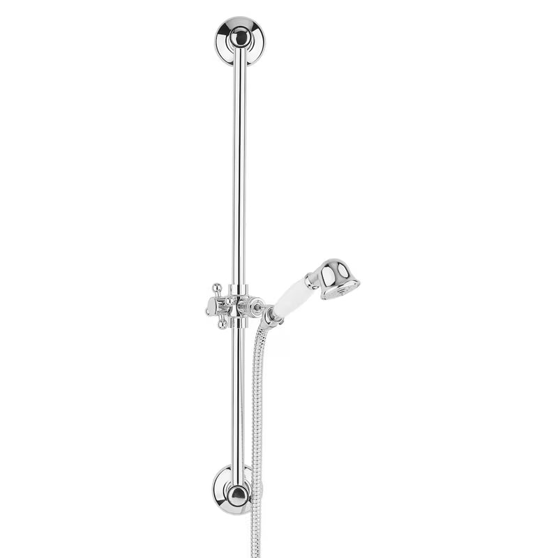 Dušo komplektas Paffoni Ricordi, chromo spalvos, su slankiojančiu laikikliu dušai, retro dizaino.