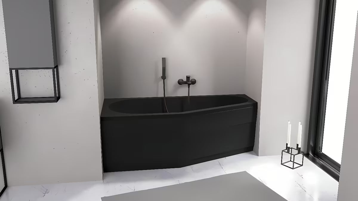 Priekinis kairysis vonios panelis, skirtas Polysan Tigra, matinės juodos spalvos, iš akrilo