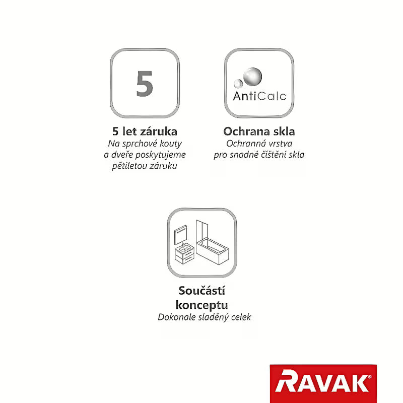 Dušo durų šoninė sienelė Ravak Chrome 100 cm su skaidriu stiklu Transparent ir danga Ravak anticalc®.