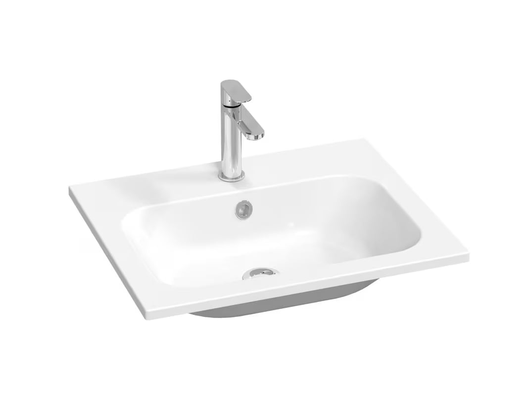 Baltas baldinis praustuvas Ravak Chrome Slim 60 x 49 cm iš lieto marmuro su persipylimu
