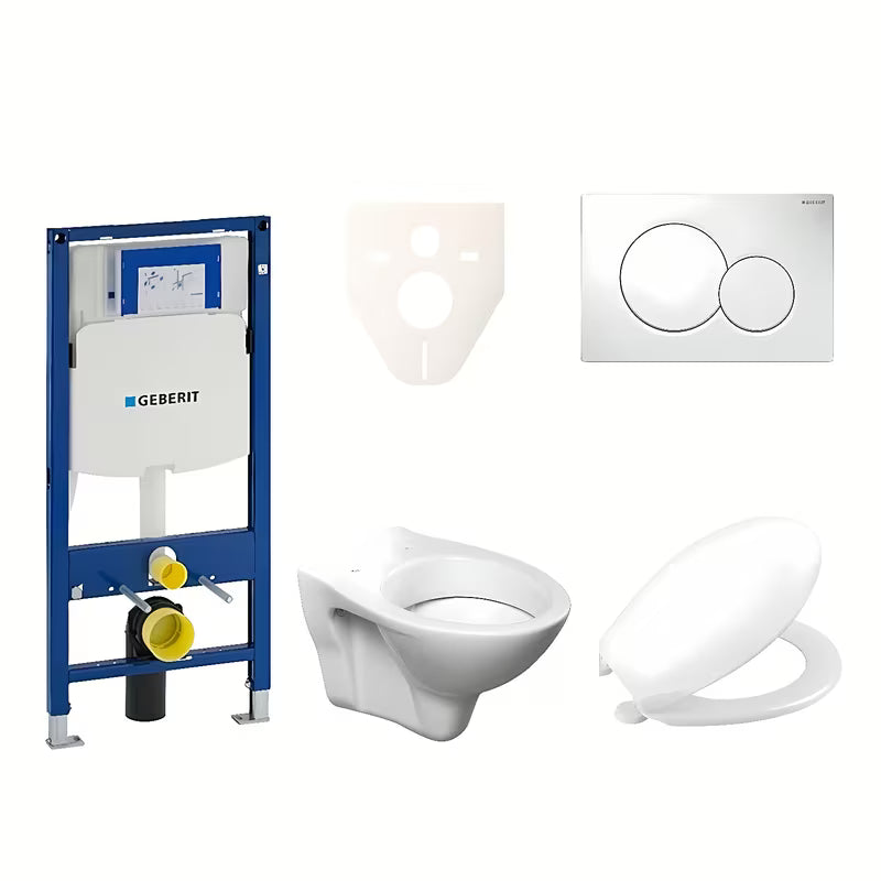 Pakabinami WC komplektas S-Line Pro su moduliu Geberit Duofix, sėdyne URBAN ir baltu mygtuku Sigma 01