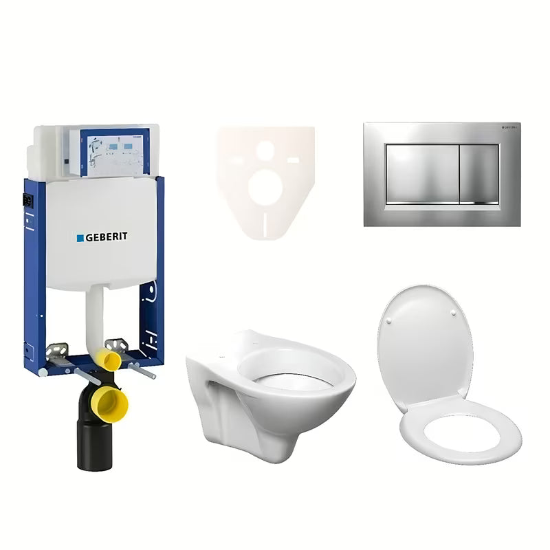 Pakabinami WC komplektas S-Line Pro su moduliu Geberit Kombifix, sėdyne ir Sigma 30 mygtuku