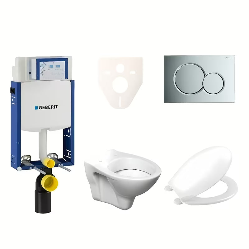Pakabinami WC komplektas S-Line Pro su moduliu Geberit Kombifix, sėdyne URBAN ir mygtuku Sigma 01 blizgaus chromo spalvos