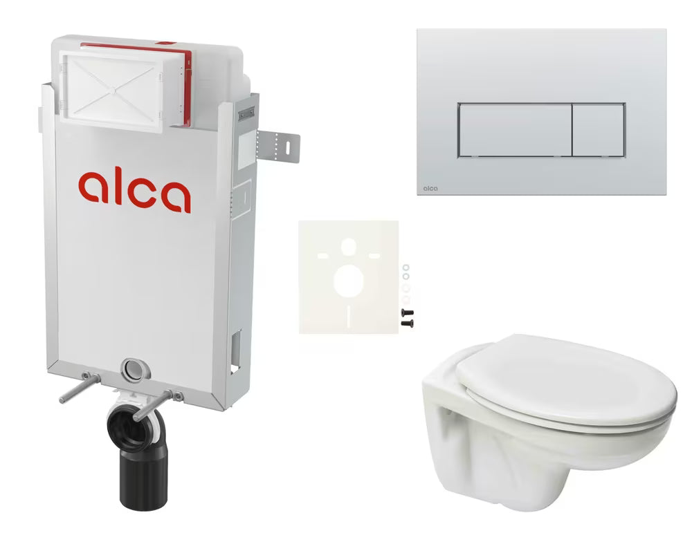 Pakabinami WC komplektas S-Line Pro su įmontuojamu moduliu, bakeliu Alca ir Duroplast sėdyne