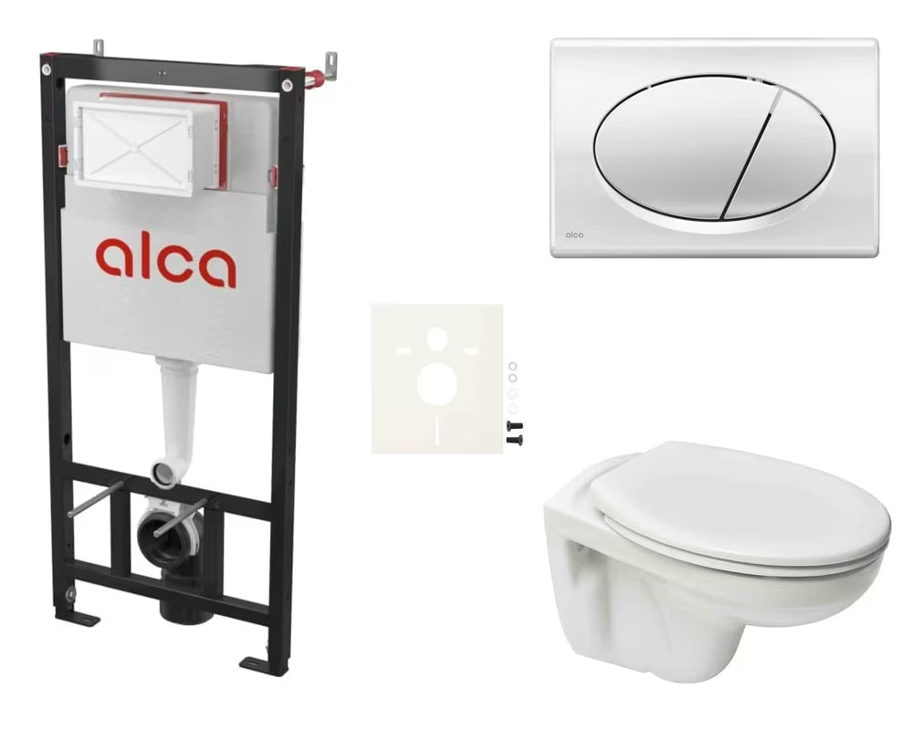 Pakabinami WC komplektas S-Line Pro potinkiniam montavimui su paslėptu sprendimu ir taupiu vandens nuleidimu.