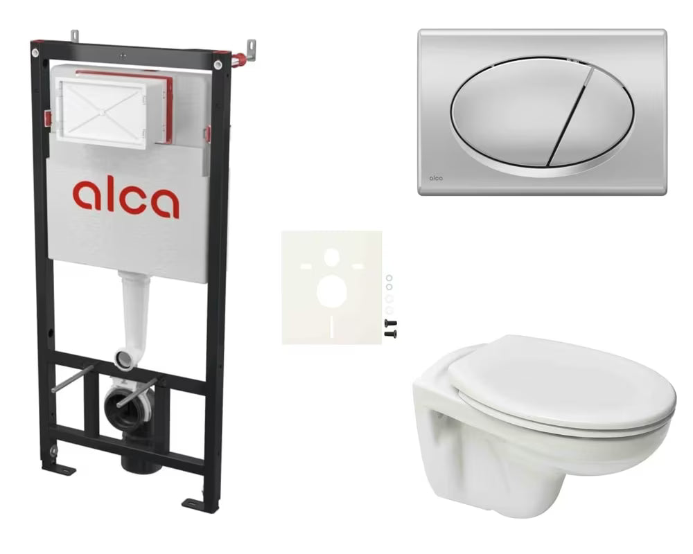 Pakabinami WC komplektas S-Line Pro su moduliu pro potinkiniam montavimui, bakeliu Alca ir duroplasto sėdyne