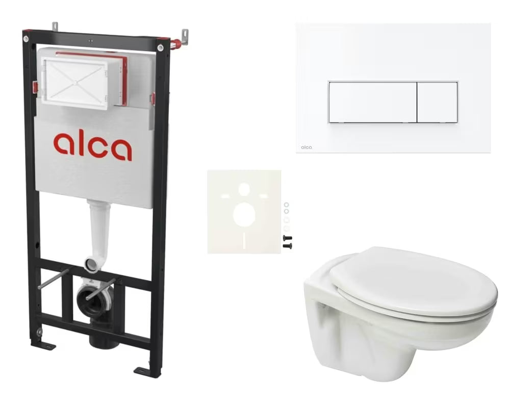 Pakabinami WC komplektas S-Line Pro su paslėptu bakeliu Alca pro lengvoms sienoms ir potinkiniam montavimui.